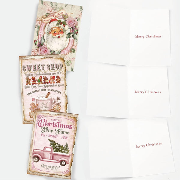 Quera Christmas Vintage Greeting Cards 27PCS Bulk Christmas Cards Snowman Santa Family Merry Christmas Cards with Envelopes for Christmas Holiday