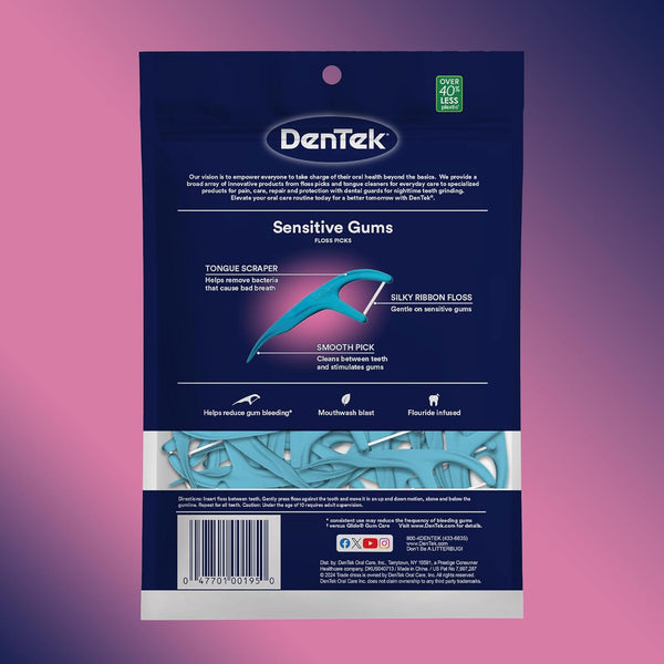 Dentek Comfort Clean Sensitive Gums Floss Picks, Soft & Silky Ribbon, 150 Count, 3 Pack