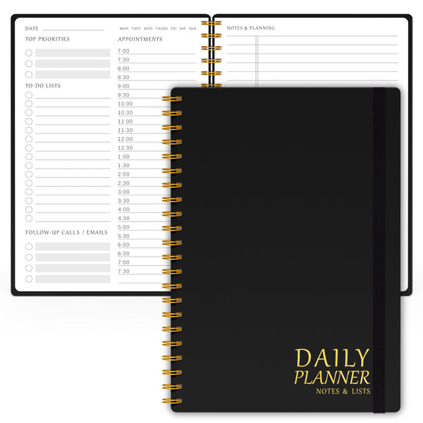 Daily Planner Undated - Simplified To Do List Notebook with Hourly Schedules, Spiral Appointment Organizer, 5.5" x 8.5", Easily Manage Your Tasks