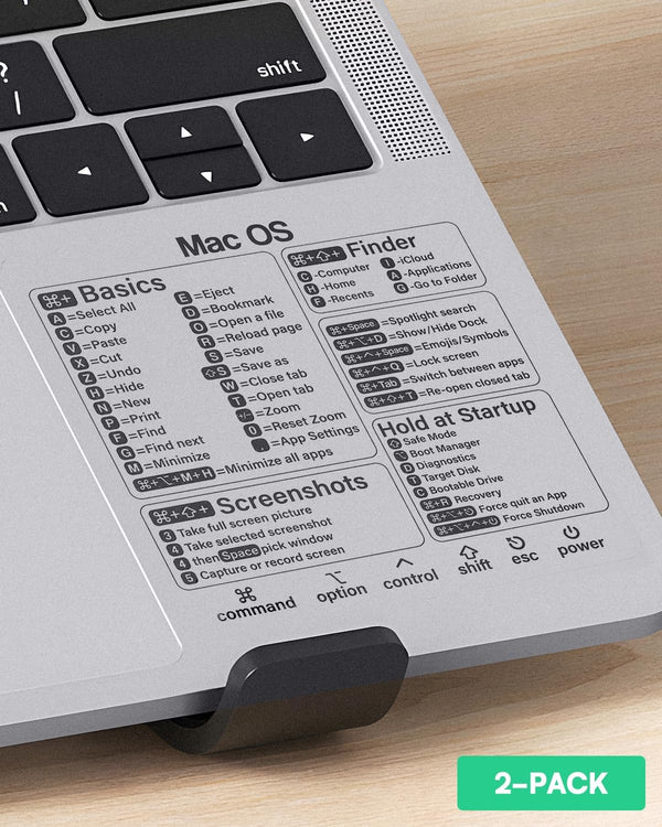 2-Pack Mac OS Shortcuts Sticker 2025, Keyboard Shortcut Stickers Accessories for Macbook Pro/Air, M1 M2 M3 Intel Laptops | Water, Oil, Tear