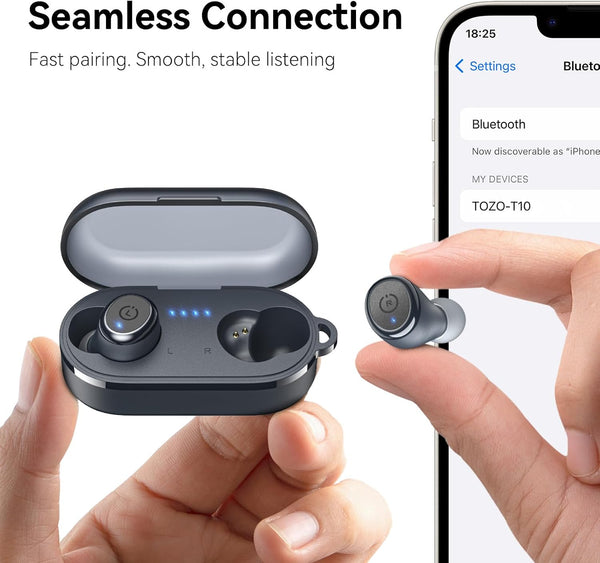 TOZO T10 Wireless Earbuds Bluetooth 5.3 Headphones, App Customize EQ, Ergonomic Design, 55H Playtime, Wireless Charging Case, IPX8 Waterproof