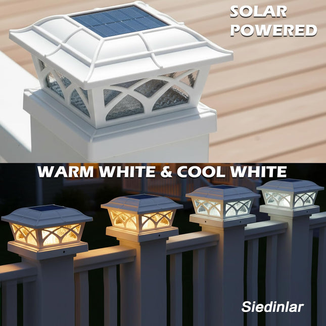 Siedinlar Solar Post Cap Lights Outdoor Glass 2 Color Modes 8 Leds for 4X4 5X5 6