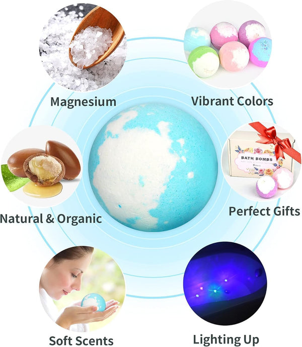 Light up Bath Bombs with Surprise Inside, 4.23 Oz Natural Gift Set 6 with Essential Oils, Magnesium Large Bath Bombs for Women Relaxing Spa Skin
