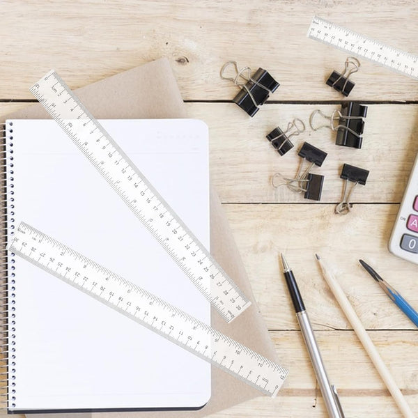 Plastic Ruler, 12 Inch Clear Plastic Ruler, Centimeter, Millimeter and Inches, Pack of 2 | Clear Plastic Ruler 12 Inch, Rulers with metric and