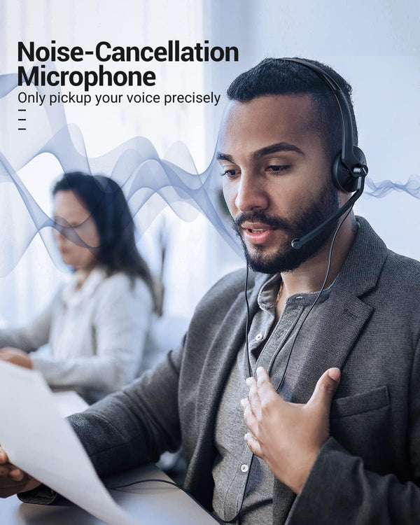 USB Headset with Microphone for PC Laptop - Wired Computer Headphones with Noise Cancelling Microphone for Home Office Online Class Skype Zoom