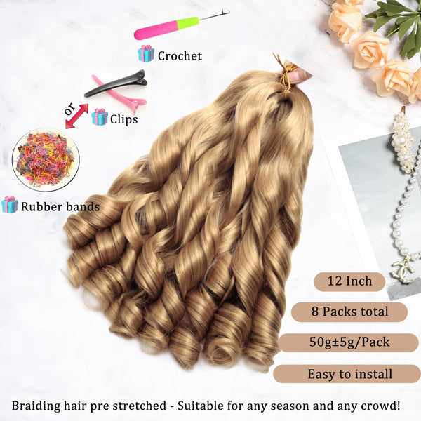 French Curl Braiding Hair 12Inch 8Packs French Curl Crochet Braids Short Curly Crochet Hair Bouncy Synthetic knotless Braiding Extensions(27#,