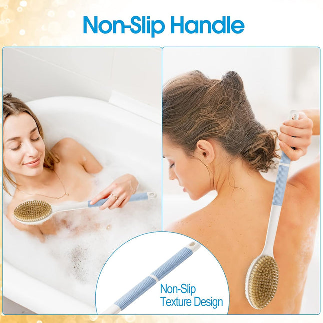 Back Scrubber anti Slip for Shower,Shower Brush Long Handle with Stiff and Soft Bristles,Body Exfoliator for Bath or Dry