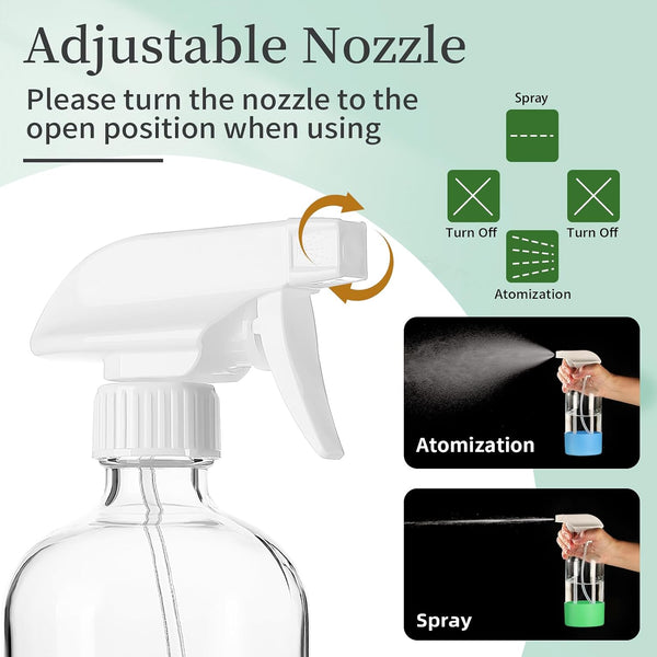 GIVAMEIHF 2 Pack Glass Spray Bottles with Silicone Sleeve,16oz Clear Glass Spray Bottles Refillable Empty Bottle with Adjustable Nozzle,Spray