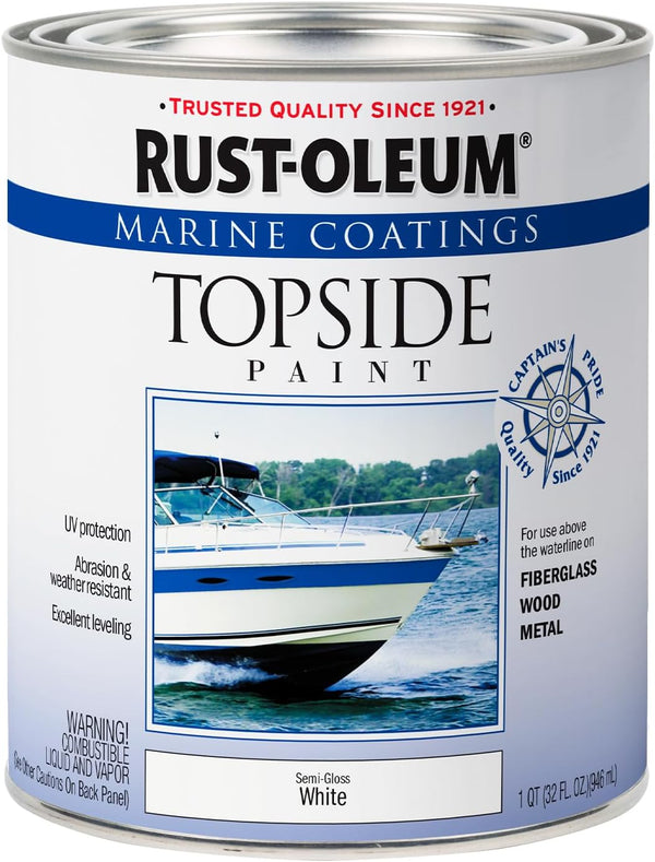 Rust-Oleum 207000 Marine Coatings Topside Paint, Quart, Semi-Gloss White 32 Fl Oz (Pack of 1)