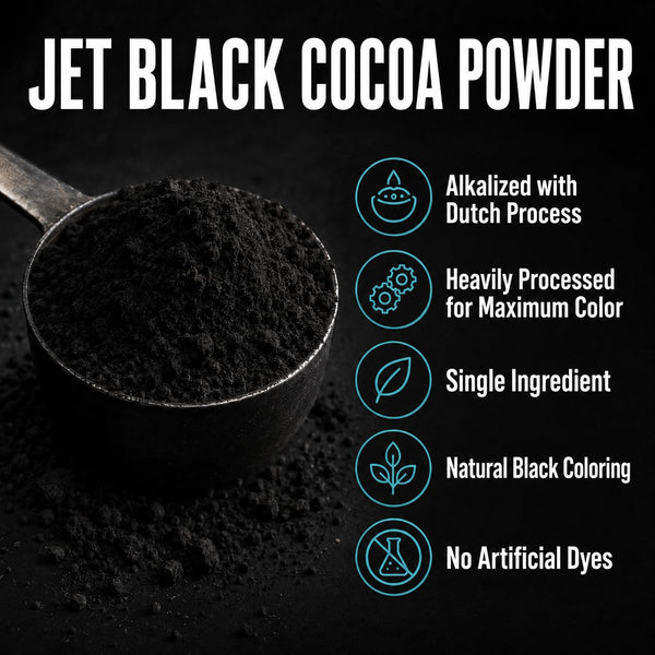 Black Cocoa Powder for Baking - Unsweetened, Extra Dark, 1 Lb | The Cocoa Trader - Dutch Processed, Alkalized - Natural Jet Black Food Coloring