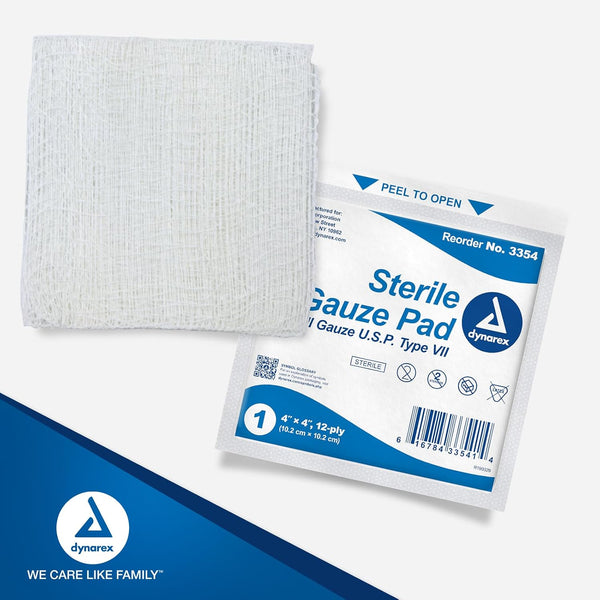 Dynarex 12-Ply Gauze Sponge Sterile 4 x 4 1 Box(ES) 100 per Box 100 Count (Pack of 1)