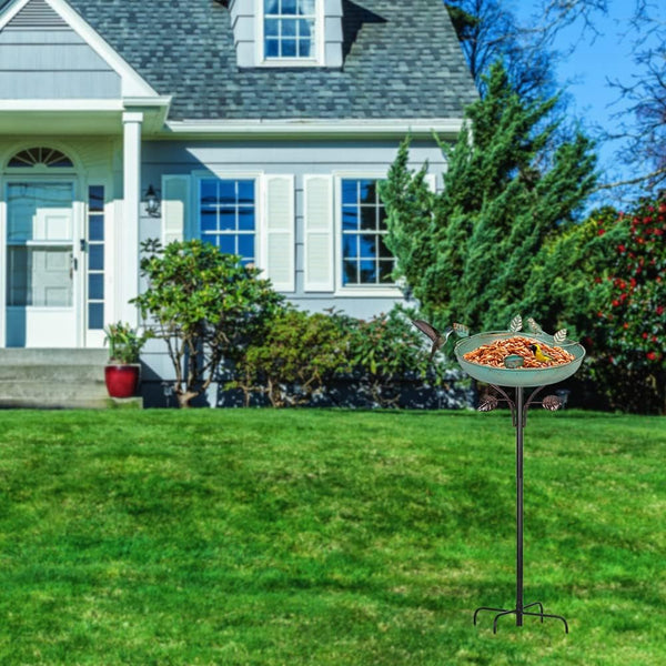 DREAMSOUL 5 Prongs Base Bird Bath with Metal Stake, Garden Bird Bath for Outdoors Tall Bird Bath Cast Iron Freestanding & Lightweight Bird