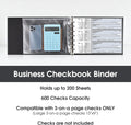 7 Ring Check Binder, 3-On-A-Page Business Checkbook Holder, 500 Checks Capacity, with 2024-2030 Calendar Organizer, Sleek Business Design (Black)