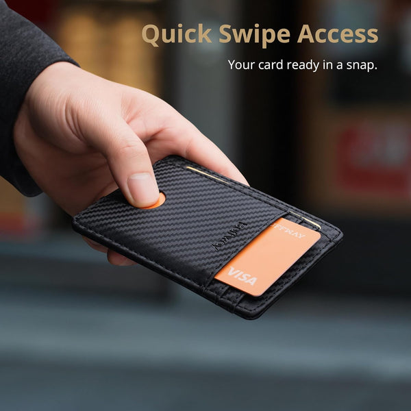 Buffway Slim Minimalist Front Pocket RFID Blocking Leather Wallets for Men and Women - Carbon Fiber Black Small Carbon Fiber Black