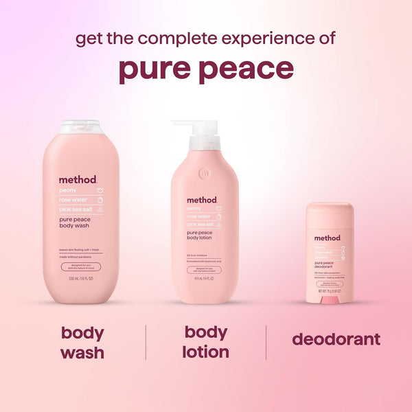 method Body Wash, Pure Peace - Leaves Skin Feeling Soft & Moisturized, Made Without Parabens, Notes of Peony, Rose Water & Pink Sea Salt, 18 fl oz