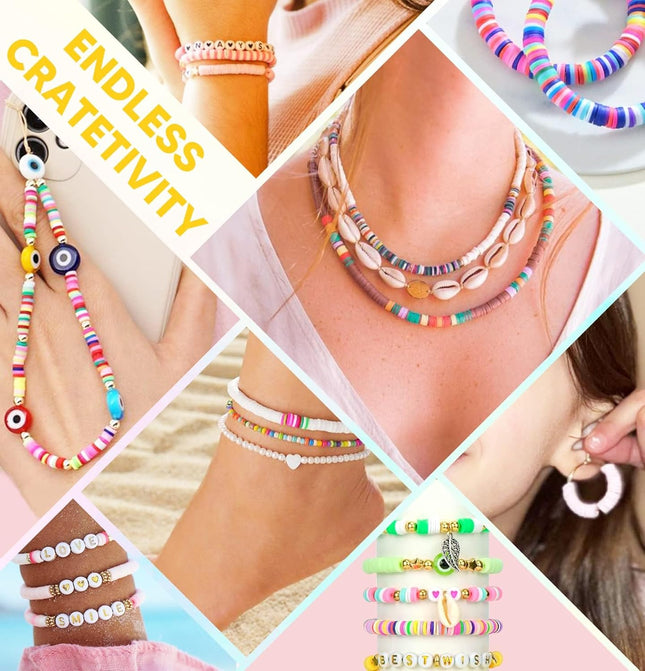 Dowsabel Clay Beads Bracelet Making Kit for Beginner, 5000 Pcs Preppy Polymer Clay Beads with Charms Kit for Jewelry Mak