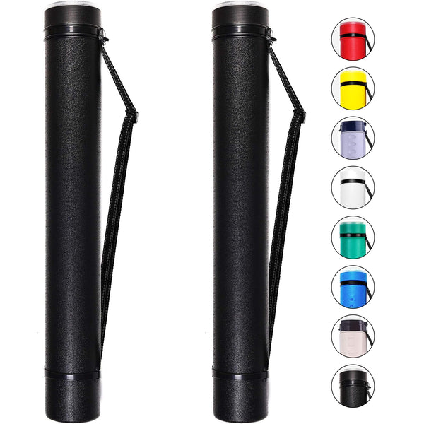 CALPALMY 2-Pack Extendable Poster Tubes Expand from 24.5” to 40” with Shoulder Strap | Carry Documents, Blueprints, Drawings and Art | Black