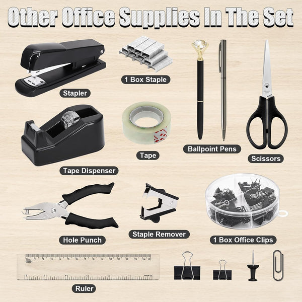 SYMDROMIA 13-in-1 Office Desk Organizer Set with Stapler and Tape Dispenser, Pen Holder, Scissors, Ruler, Hole Punch, 2 Pens & More Desktop