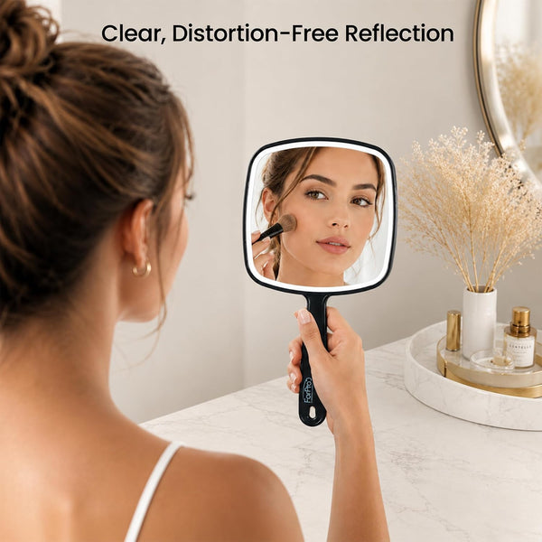 ForPro 9.6" L x 6.3" W Premium Hand Mirror w/Handle for Home & Salon, Black Medium