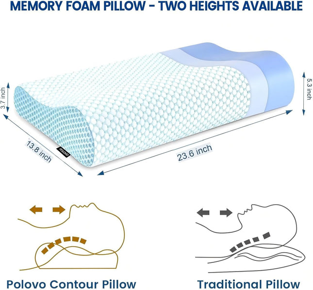 Memory Foam Bed Pillow for Sleeping, Ergonomic Cervical Contour Neck Support Ort