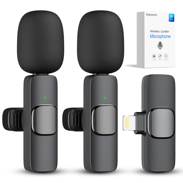 2 Pack Wireless Lavalier Microphone for iPhone iPad, Lapel Mics Plug-Play 2.4G Ultra-Low Delay Built-in Noise Reduction Chip 8H Working Time for