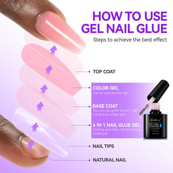 Gelike EC 6-in-1 Jelly Nail Glue Gel: Sheer Blush Pink UV Rubber Base Builder Gel for Apex Building & Short Extension – Extra Strong Adhesive for