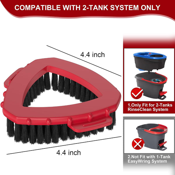 2 Pack Scrub Brush Head Replacements Compatible with O-Cedar RinseClean 2-Tank Spin Mop System, Triangular Stiff Bristle Scrubber Attachment for