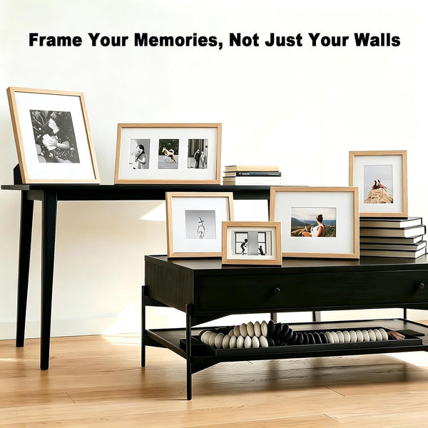 RPJC 6x8 (4x6 with Mat) Solid Wood Picture Frame Real Glass Cover Natural | Fits 4x6 with Mat or 6x8 Without Mat, Easel Back, Wall Mount or