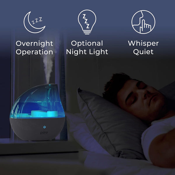 Pure Enrichment Mistaire Silver Ultrasonic Cool Mist Humidifier for Bedroom, Office, Nursery & Indoor Plants - Lasts up to 25 Hours, Whisper-Quiet