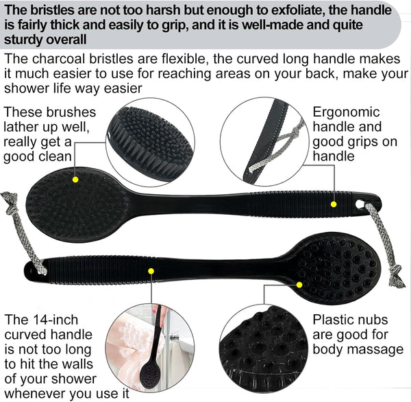 Back Bath Brush - Curved Long Handle Shower Brush with Medium Stiff Bristles for Cleaning and Exfoliating Body, Back Scrubber for Men & Women