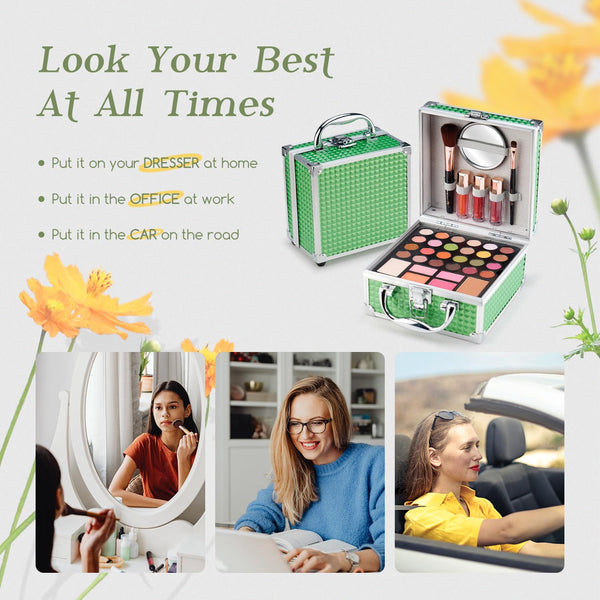 Color Nymph Beginner Makeup Kit for Teens with the Small Cosmetic Train Case Included 24-Colors Eyeshadow Palette Blushes Bronzer Highlighter