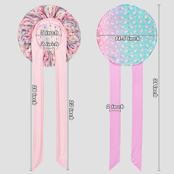 2 PCS Kids Bonnets for Girls, Silk Bonnet for Kids, Satin Bonnet for Sleeping, Baby Toddler Tie Bonnet Sleep Cap Set a