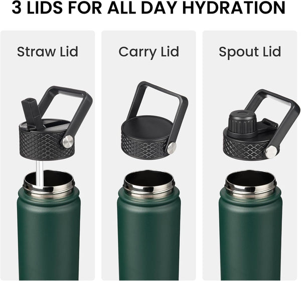 Konokyo 22 oz Insulated Stainless Steel Water Bottle with Straw Lid Army Green 22 Ounces