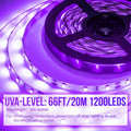 66ft/20M LED Black Light Strip Kit, 1200 Units Lamp Beads, 385nm-400nm, 12V Flexible Blacklight Fixtures, 20M LED Ribbon, Non-Waterproof for