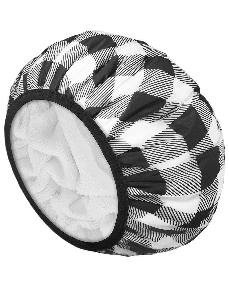 Auban Shower Cap, Shower Cap for Women Terry Cloth Lined EVA Exterior Reusable Double Layer Waterproof, Large Bath Hair Cap, Hotel Travel