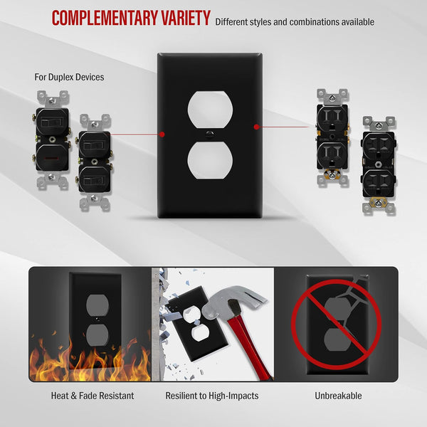 ENERLITES Mid-Size Duplex Receptacle Wall Plate, Electrical Outlet Covers, Gloss Finish, Midway Size 1-Gang 4.88" x 3.11", Polycarbonate