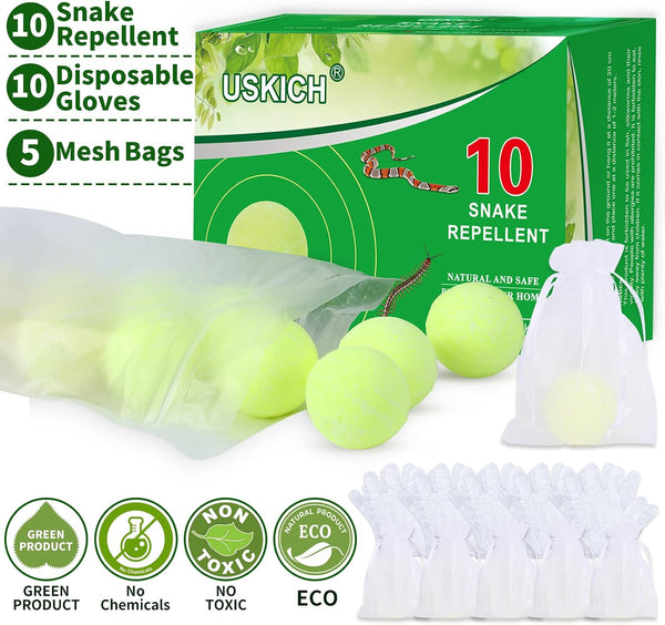 USKICH 10 Pack Snake Away Repellent, Snake Repellent Balls for repelling Outdoors Indoor Snakes Rats and Other Pests, for Yard Lawn Garden Camping