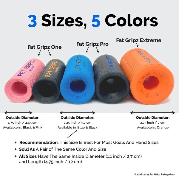 Fat Gripz - Thick Grips - Increased Muscle Fiber Activation - Bigger Arms (4x Men's Health Award Winner) NEW! Blue/Black