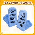 HAPPYPOP Cat Lover Gifts - Funny Fuzzy Novelty Socks for Cat Mom Dad Lovers Women Men Cat on Lap Blue