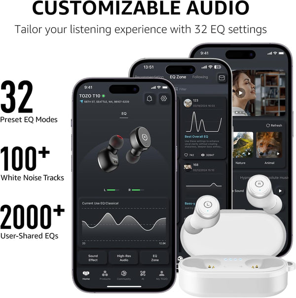TOZO T10 True Wireless Bluetooth 5.3 Earbuds, 45H Playtime, Wireless Charging Case, IPX8 Waterproof Stereo Headphones in Ear Built in Mic Headset