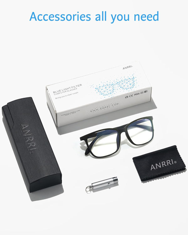 ANRRI Blue Light Blocking Glasses, anti Eyestrain Lens Lightweight Frame Eyeglasses, Black, Men/Women