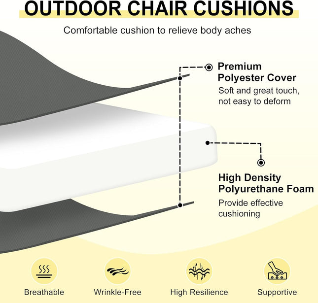 Downluxe Outdoor Chair Cushions Set of 2 for Patio Furniture, Water-Resistant Pa