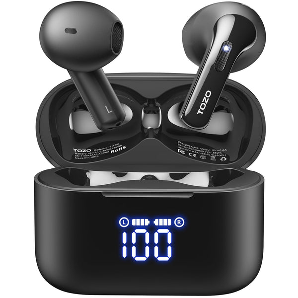 TOZO T21 Wireless Earbuds Bluetooth 5.3 in Ear Headphones Dual Mic Call Noise Cancelling IPX8 Waterproof 44H Playback Stereo Sound with LED
