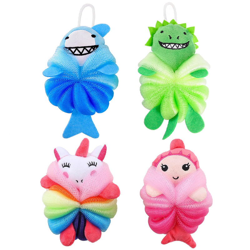 4 Pack Fun Bubble Bath Kid Loofahs, Cute Animal Loofah Bath Sponge, Shower Puffs Body Scrubber, Cute Sponges Cartoon 2