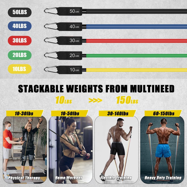 23 Pack Resistance Bands Set Workout Bands, 5 Stackable Exercise Bands 5 Loop Resistance Bands 2 Core Sliders, Door Anchor Handles Ankle Straps