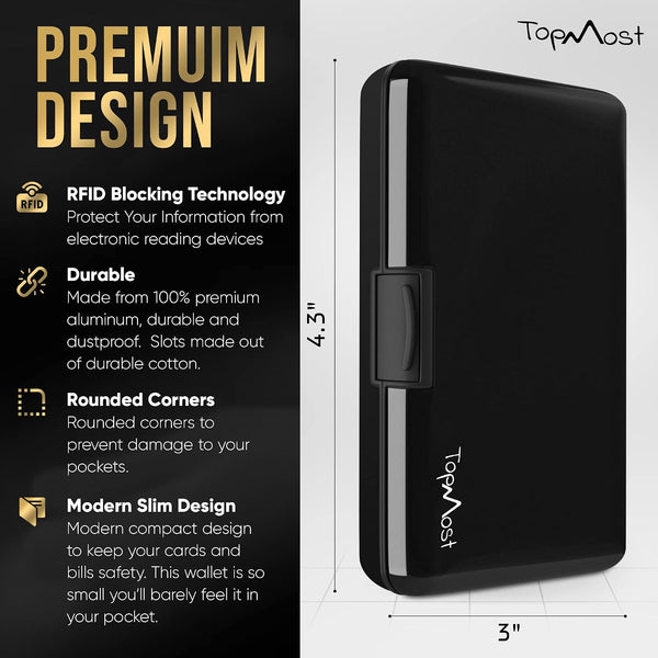 TopMost Aluminum Wallet, Card Case Wallet, Metal RFID Credit Card Holder for Men & Women, 6 Cotton Slots for 10-12 Cards And Bills, Rfd Protective
