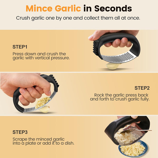 Garlic Press,Stainless Steel Garlic Mincer Crusher,Easy to Use and Clean,Ergonomic Handle,Easy Kitchen Gadget for Effortless Smashing,Kitchen