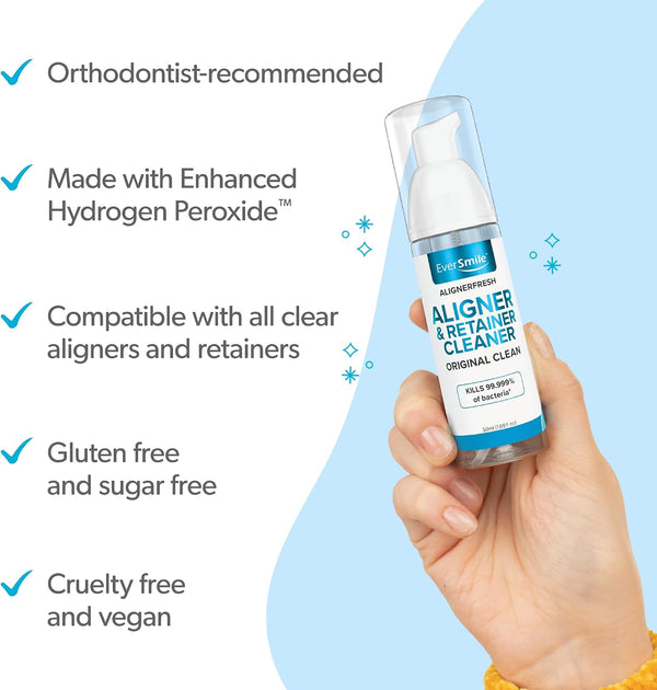 EverSmile AlignerFresh Original Clean Foam – Cleaner Compatible w/Invisalign and All Clear Aligners & Retainers – Eliminates Bacteria, Whitens