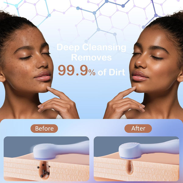 Facial Cleansing Brush Silicone Face Scrubber Waterproof Rechargeable Exfoliator Massage Device for Men & Women, Deep Pore Cleansing, Exfoliating,