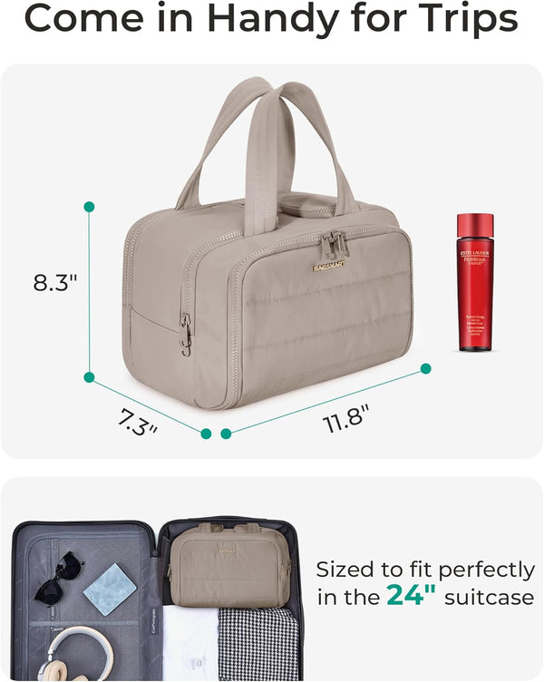 BAGSMART Travel Toiletry Bag, Crush Toiletry Bag for Women, Wide-open Puffy Toiletry Bags for Traveling, Large Travel Cosmetic Makeup Bag